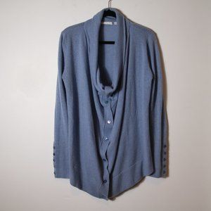 360 Cashmere Size XL Perriwinkle Blue 100% Cashmere Cowl Button Front Sweater